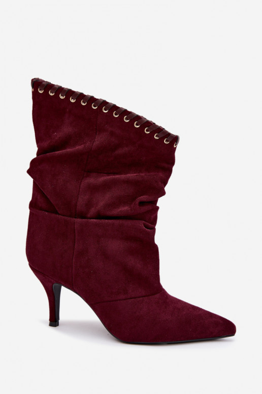Bottines froncées avec talons fins couleur bordeaux Herella