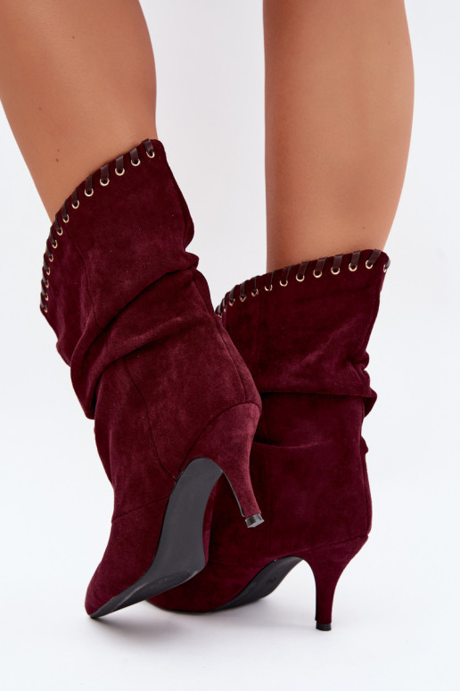 Bottines froncées avec talons fins couleur bordeaux Herella