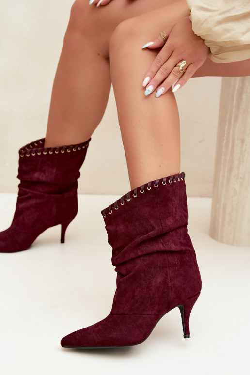Bottines froncées avec talons fins couleur bordeaux Herella