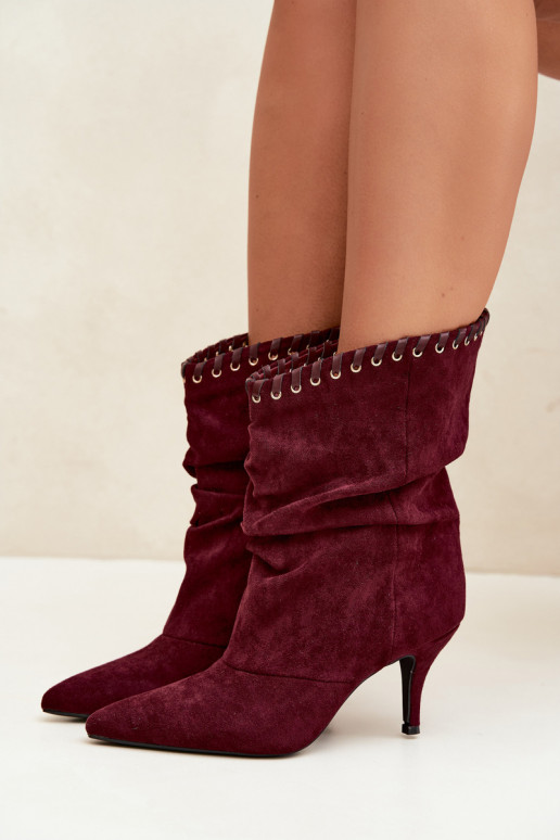 Bottines froncées avec talons fins couleur bordeaux Herella