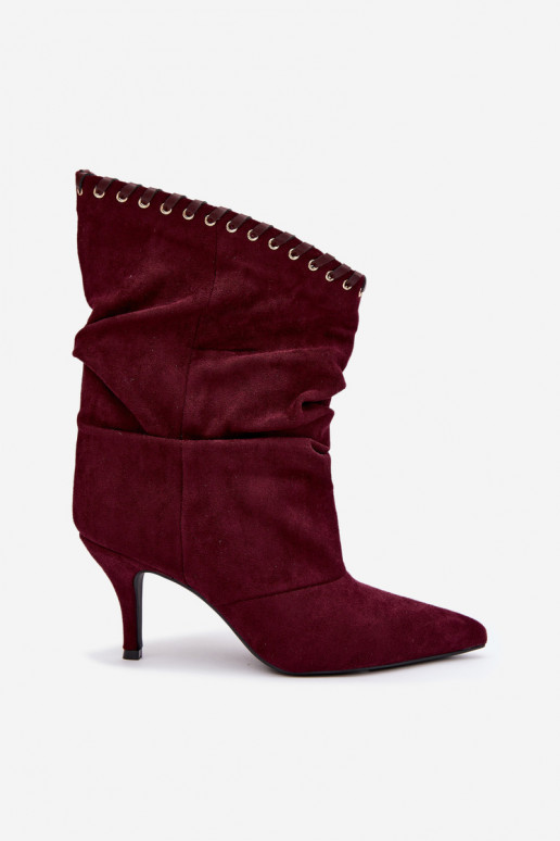 Bottines froncées avec talons fins couleur bordeaux Herella