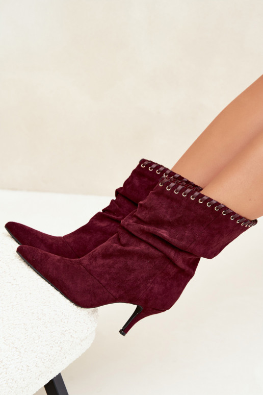 Bottines froncées avec talons fins couleur bordeaux Herella