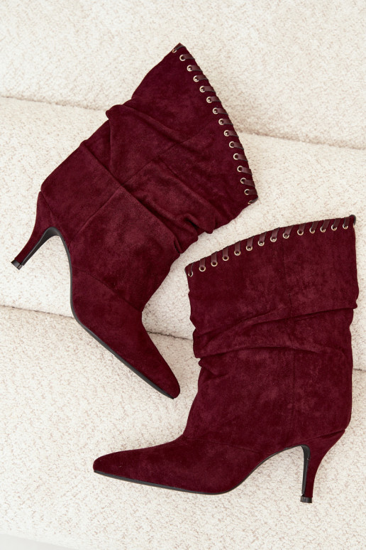 Bottines froncées avec talons fins couleur bordeaux Herella