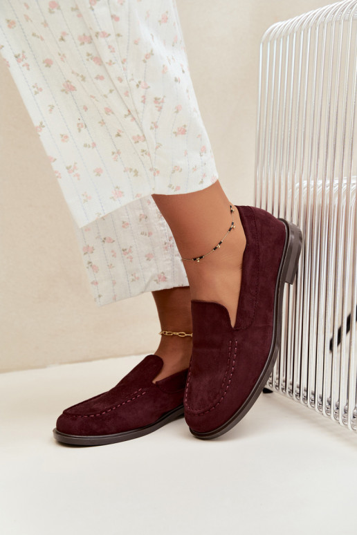 Mocassins pour femmes en daim synthétique, couleur bordeaux Laisie