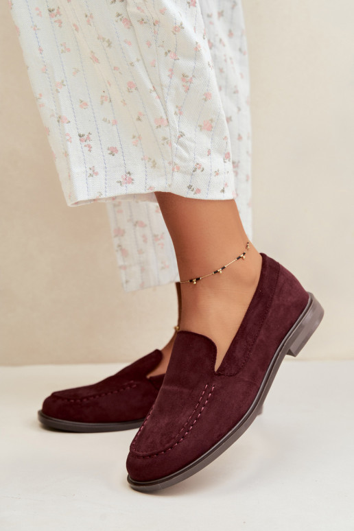 Mocassins pour femmes en daim synthétique, couleur bordeaux Laisie