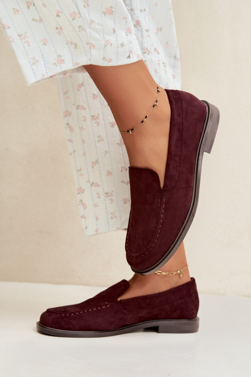Mocassins pour femmes en daim synthétique, couleur bordeaux Laisie