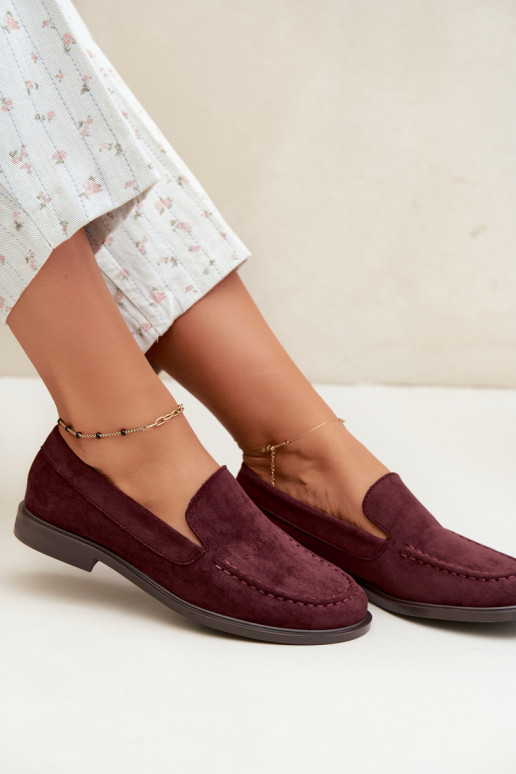 Mocassins pour femmes en daim synthétique, couleur bordeaux Laisie