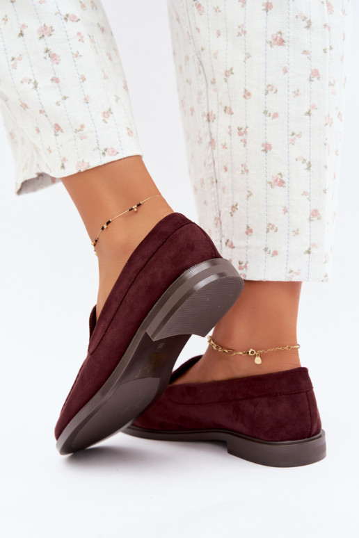 Mocassins pour femmes en daim synthétique, couleur bordeaux Laisie