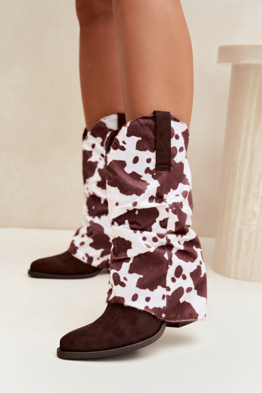 Bottines style cowboy avec tige incurvée et talons couleur marron Havie
