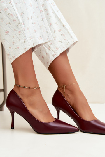Escarpins classiques en cuir synthétique, couleur bordeaux Nesha