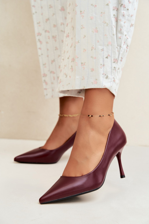 Escarpins classiques en cuir synthétique, couleur bordeaux Nesha