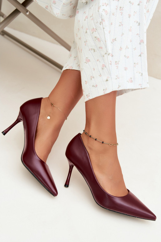 Escarpins classiques en cuir synthétique, couleur bordeaux Nesha