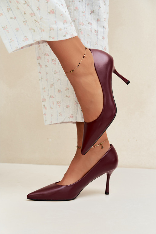 Escarpins classiques en cuir synthétique, couleur bordeaux Nesha