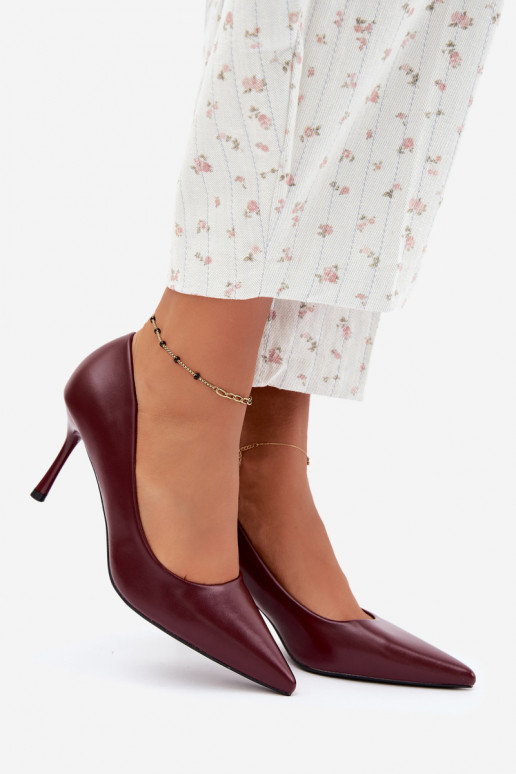 Escarpins classiques en cuir synthétique, couleur bordeaux Nesha