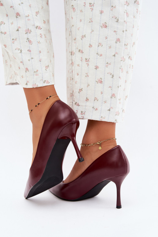 Escarpins classiques en cuir synthétique, couleur bordeaux Nesha