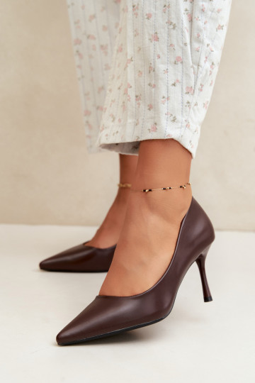 Escarpins classiques en cuir synthétique, couleur chocolat Nesha