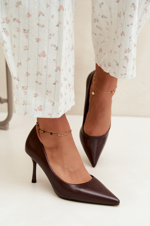 Escarpins classiques en cuir synthétique, couleur chocolat Nesha