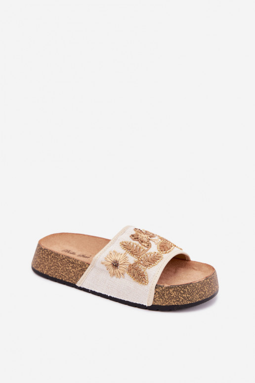 Chaussons en ivoire pour femmes avec plateforme et décoration Ledina