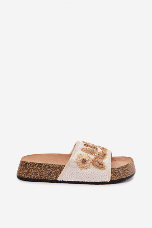 Chaussons en ivoire pour femmes avec plateforme et décoration Ledina