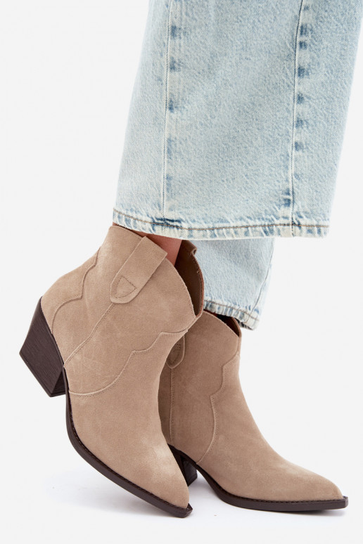Bottines style cowboy à enfiler en daim synthétique couleur ivoire Beretta