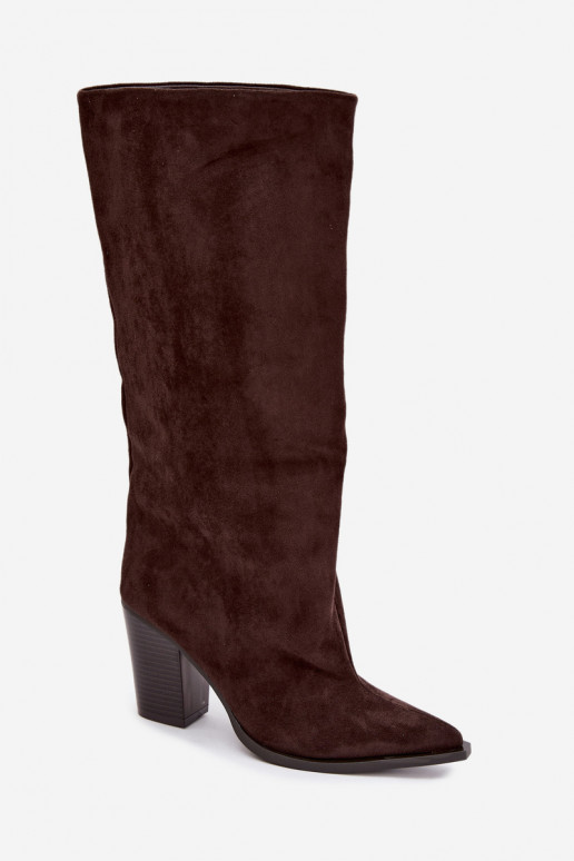 Bottes femme hautes à enfiler avec talons en daim synthétique couleur chocolat Carmina