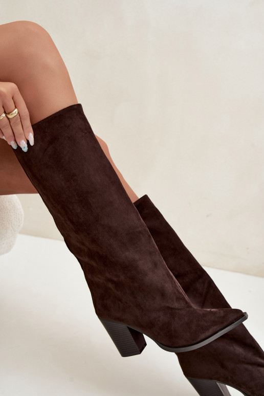 Bottes femme hautes à enfiler avec talons en daim synthétique couleur chocolat Carmina