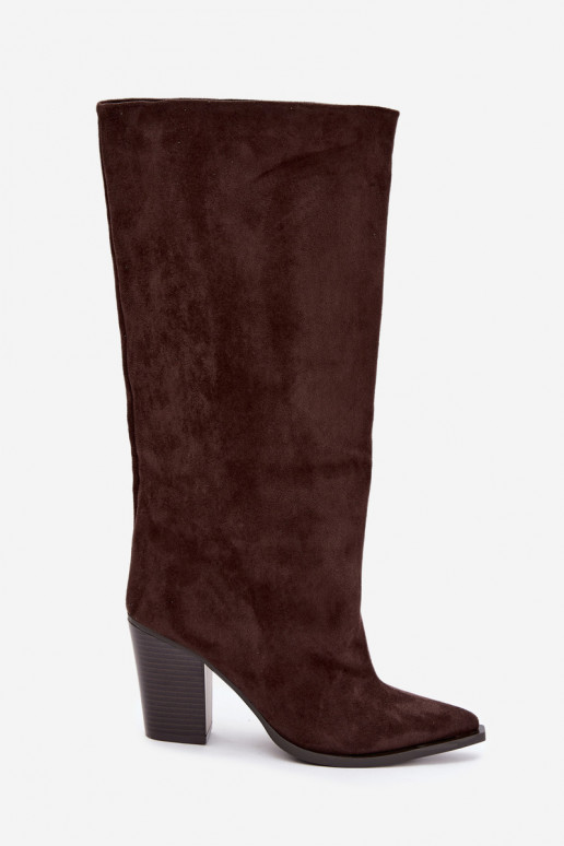 Bottes femme hautes à enfiler avec talons en daim synthétique couleur chocolat Carmina