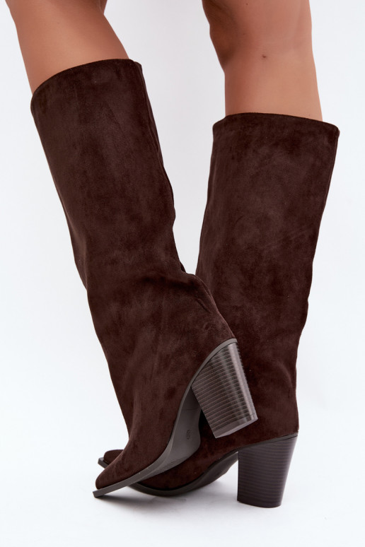 Bottes femme hautes à enfiler avec talons en daim synthétique couleur chocolat Carmina