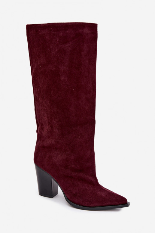 Bottes femme hautes à enfiler avec talons en daim synthétique couleur bordeaux Carmina