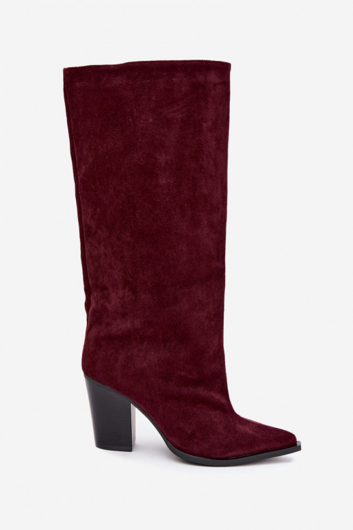 Bottes femme hautes à enfiler avec talons en daim synthétique couleur bordeaux Carmina
