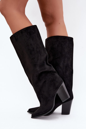 Bottes femme hautes à enfiler avec talons en daim synthétique couleur noire Carmina