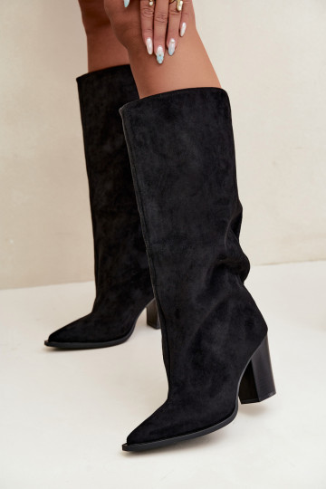 Bottes femme hautes à enfiler avec talons en daim synthétique couleur noire Carmina 2