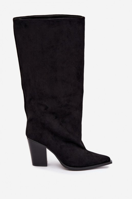 Bottes femme hautes à enfiler avec talons en daim synthétique couleur noire Carmina