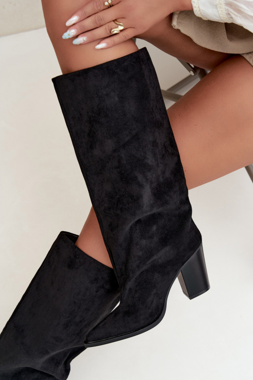 Bottes femme hautes à enfiler avec talons en daim synthétique couleur noire Carmina
