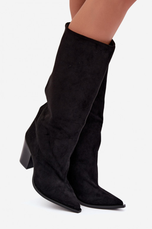 Bottes femme hautes à enfiler avec talons en daim synthétique couleur noire Carmina