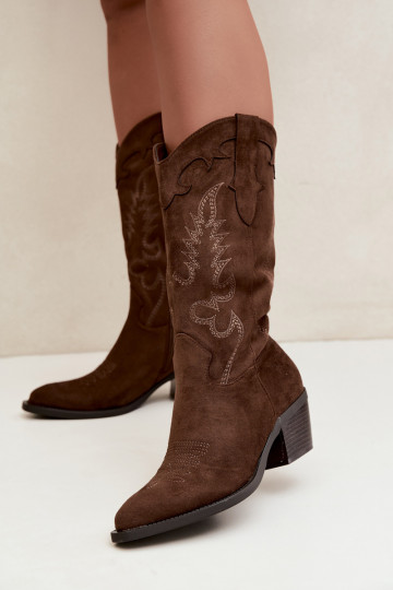 Bottes femme cowboy hautes à talons couleur chocolat Betina 2