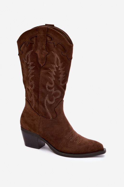 Bottes femme cowboy hautes à talons couleur chocolat Betina