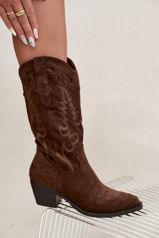 Bottes femme cowboy hautes à talons couleur chocolat Betina
