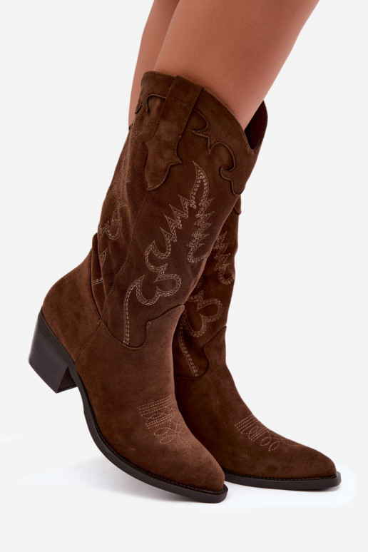 Bottes femme cowboy hautes à talons couleur chocolat Betina