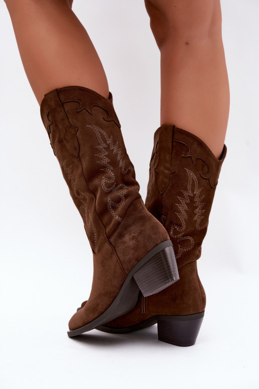 Bottes femme cowboy hautes à talons couleur chocolat Betina