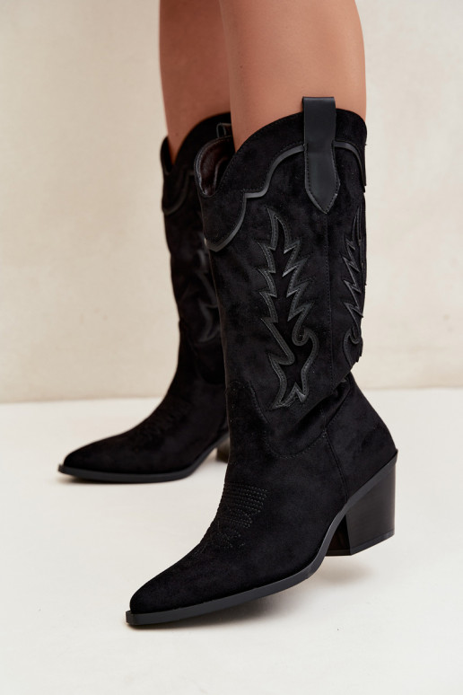 Bottes hautes de style cowboy en noir Betina