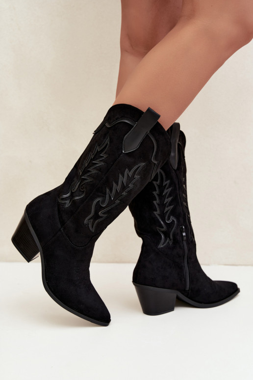Bottes hautes de style cowboy en noir Betina