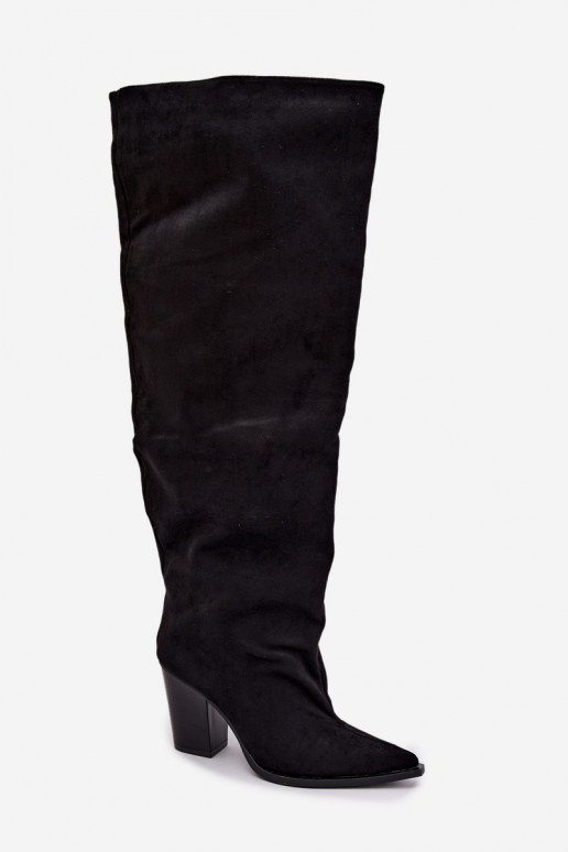 Bottes noires à enfiler pour femmes avec talons Anica