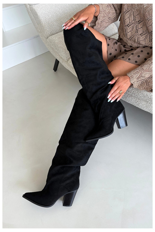 Bottes noires à enfiler pour femmes avec talons Anica