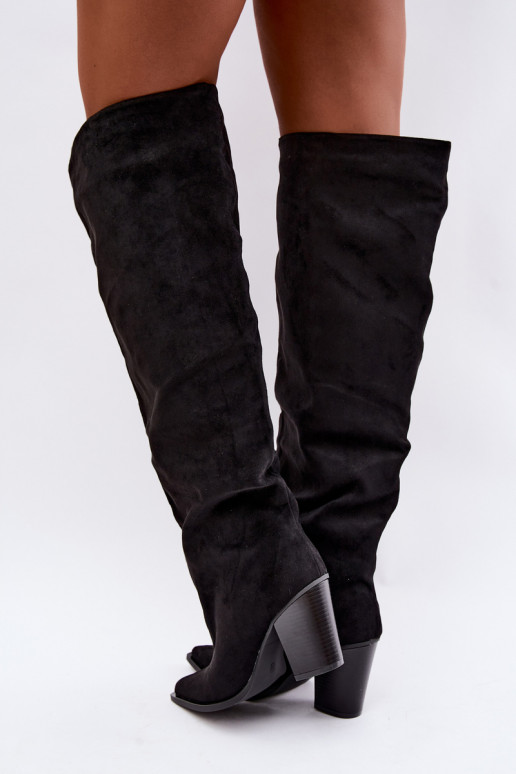 Bottes noires à enfiler pour femmes avec talons Anica