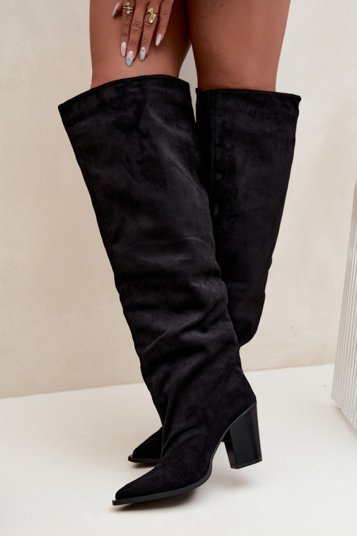 Bottes noires à enfiler pour femmes avec talons Anica