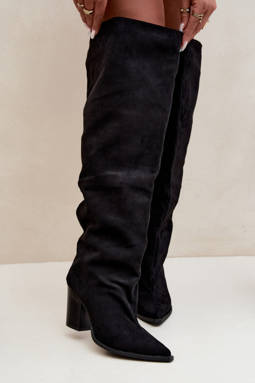 Bottes noires à enfiler pour femmes avec talons Anica