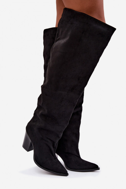 Bottes noires à enfiler pour femmes avec talons Anica