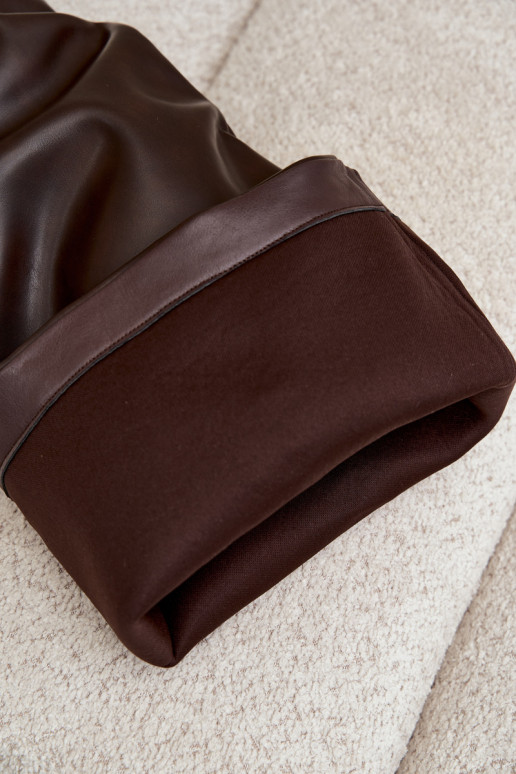 Bottes longues femmes à talon de style slip-on en cuir synthétique chocolat Anica