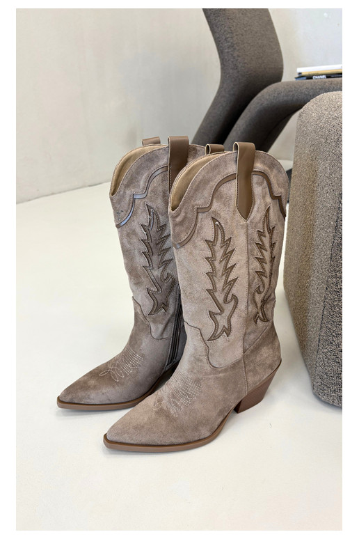 Bottes hautes de style cowboy en kaki Betina